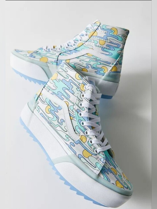 Vans Other - Vans Sk8-Hi Stacked Mint Blue & Yellow Sunwaves Platform Shoes Mens 7.5 Womens 9
